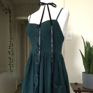 UO / BDG Green Plaid A-line Midi Dress with Pockets